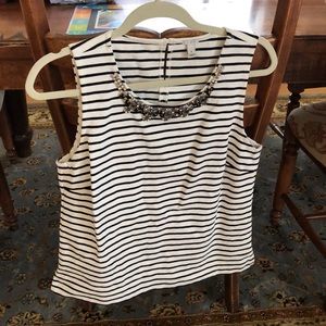 EUC JCrew Striped Sleeveless Blouse with Jeweled Collar